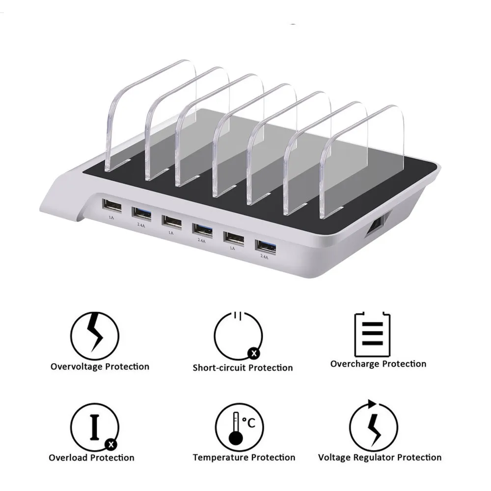 10.2A 6 Port USB Charging Station Universal Desktop Tablet & Smartphone Multi-Device Hub Charging Dock for iPhone, iPad, Galaxy, Tablets (13)