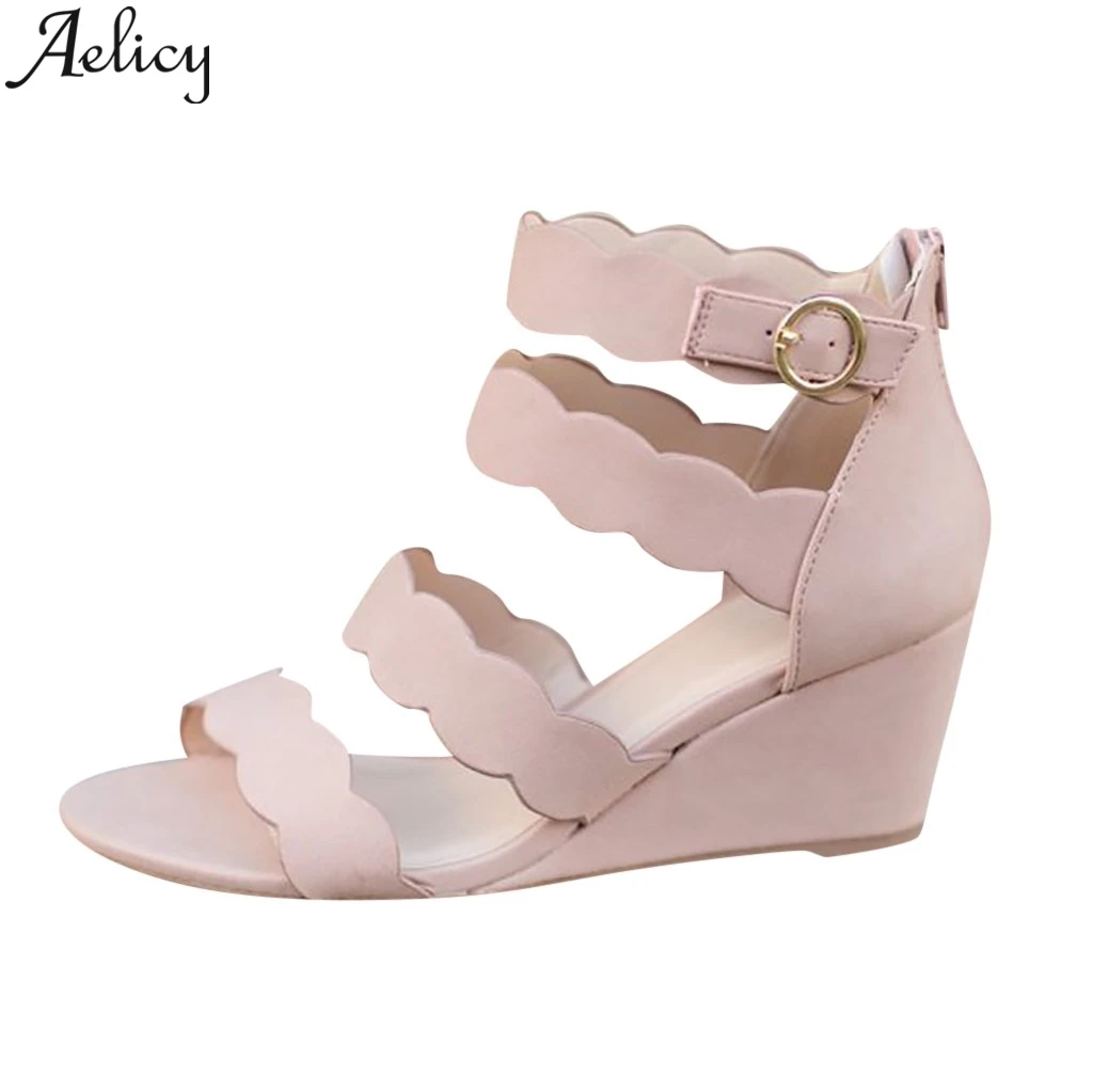 

JAYCOSIN Women's Casual Hollow Bohemian Lace Wedges With Open Toe Buckle Ankle Sandals Platform Sandals Women High Heel Summer
