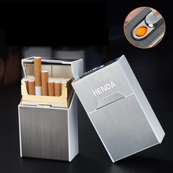 

2-in-1 Cigarette Case Box Lighter for Smoking Flameless Aluminum Alloy USB Rechargeable Lighter Windproof Multifunction Lighter