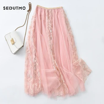 

SEDUTMO Summer Maxi Lace Mesh Skirts Women Pleated Tutu Tulle Skirt High Waist Elastic Black Ball Gown Skirt ED769
