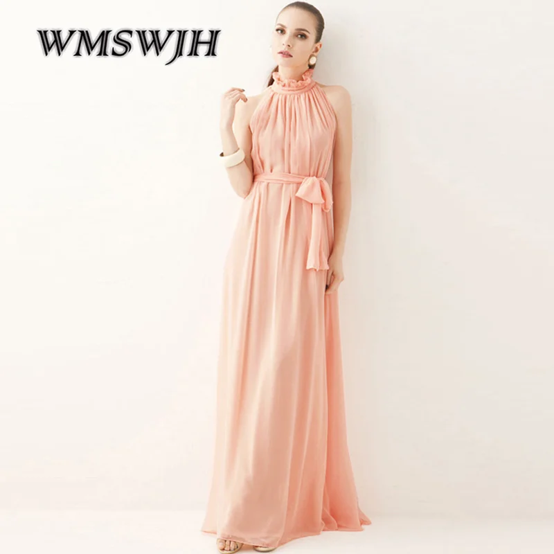 

Chiffon Woman Maxi Floor Dress Sexy Woman Halter Ruffle Sleeveless Big Hem Elegant Evening Party Club Prom Long Dress vestidos
