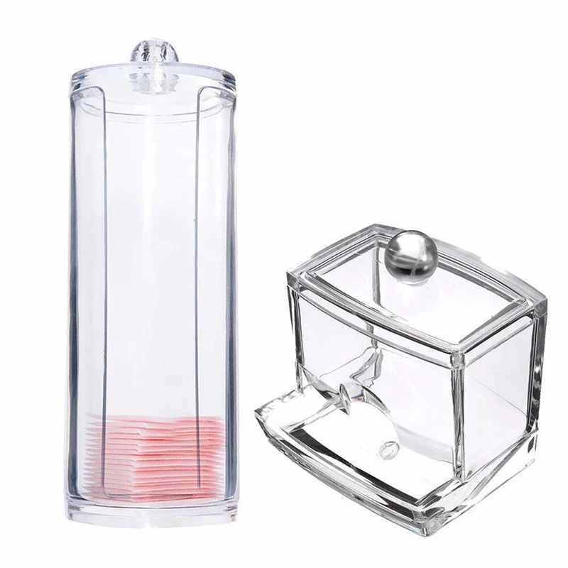 Transparent Round Container Storage Case Makeup Cotton Pad Box + Acrylic Cotton Swab Storage Holder Box  