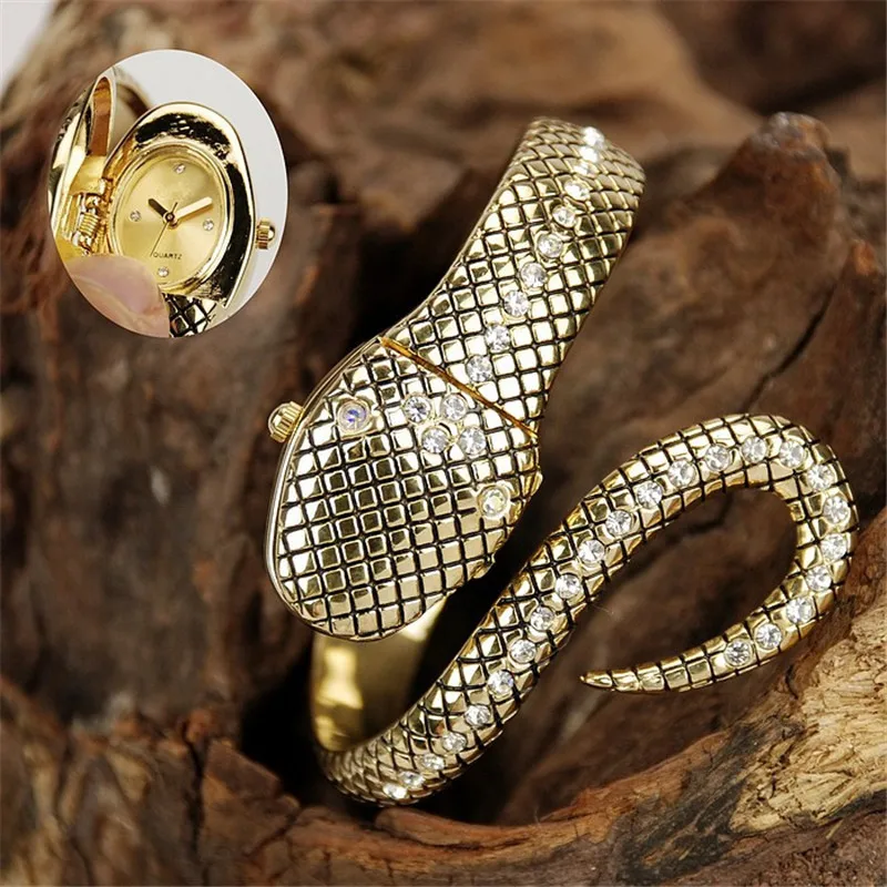 A172 GLE&VDO Women Watches Fashion Luxury Silver Bracelet Watch Ladies Watch Quartz Women Dress Wristwatch Snake Shape