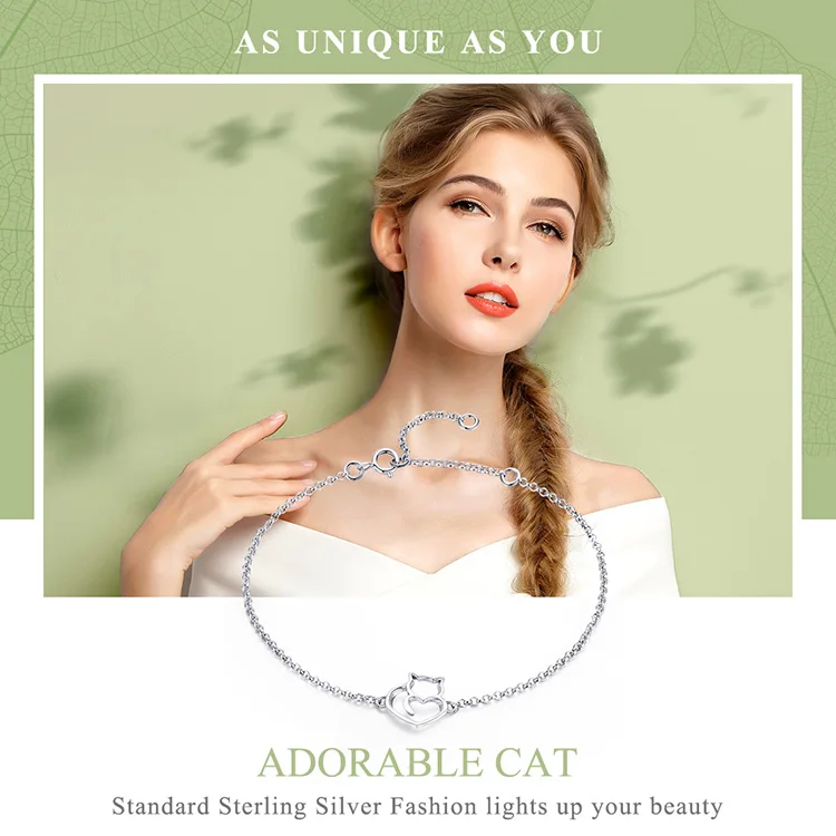 BISAER серебряные браслеты для женщин 925 пробы Серебряный спящий кот животное браслет для девочки подарок Argent Bijoux Femme GXB102