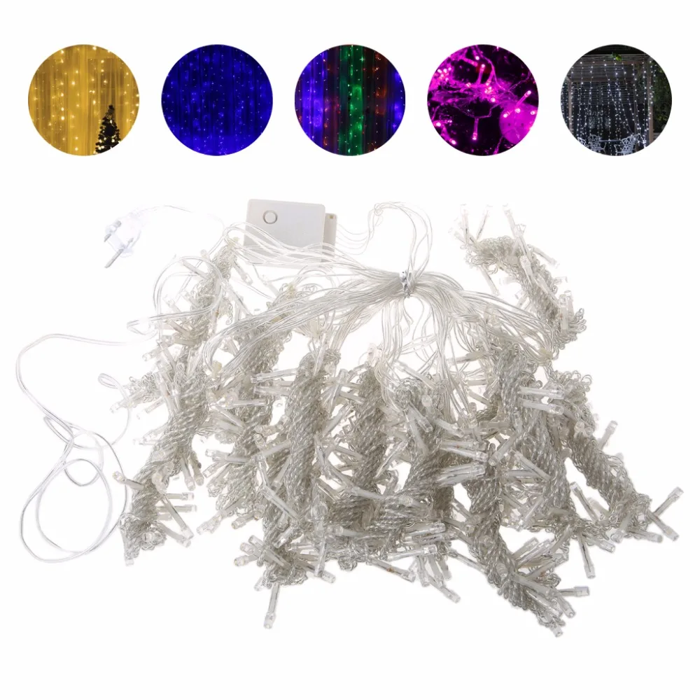 

HNGCHOIGE 1 Set EU Plug 3x3m 448 LED Indoor Outdoor Curtain Fairy String Light For Wedding Decor Party Garden Square 5 Color