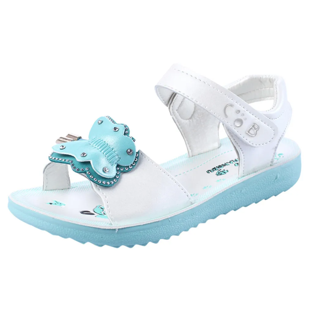 Mint Green Летняя хлопковая Футболка для девочек, в богемном стиле Повседневное сандалии с бабочкой туфли на низком каблуке для принцесс - Цвет: Mint Green