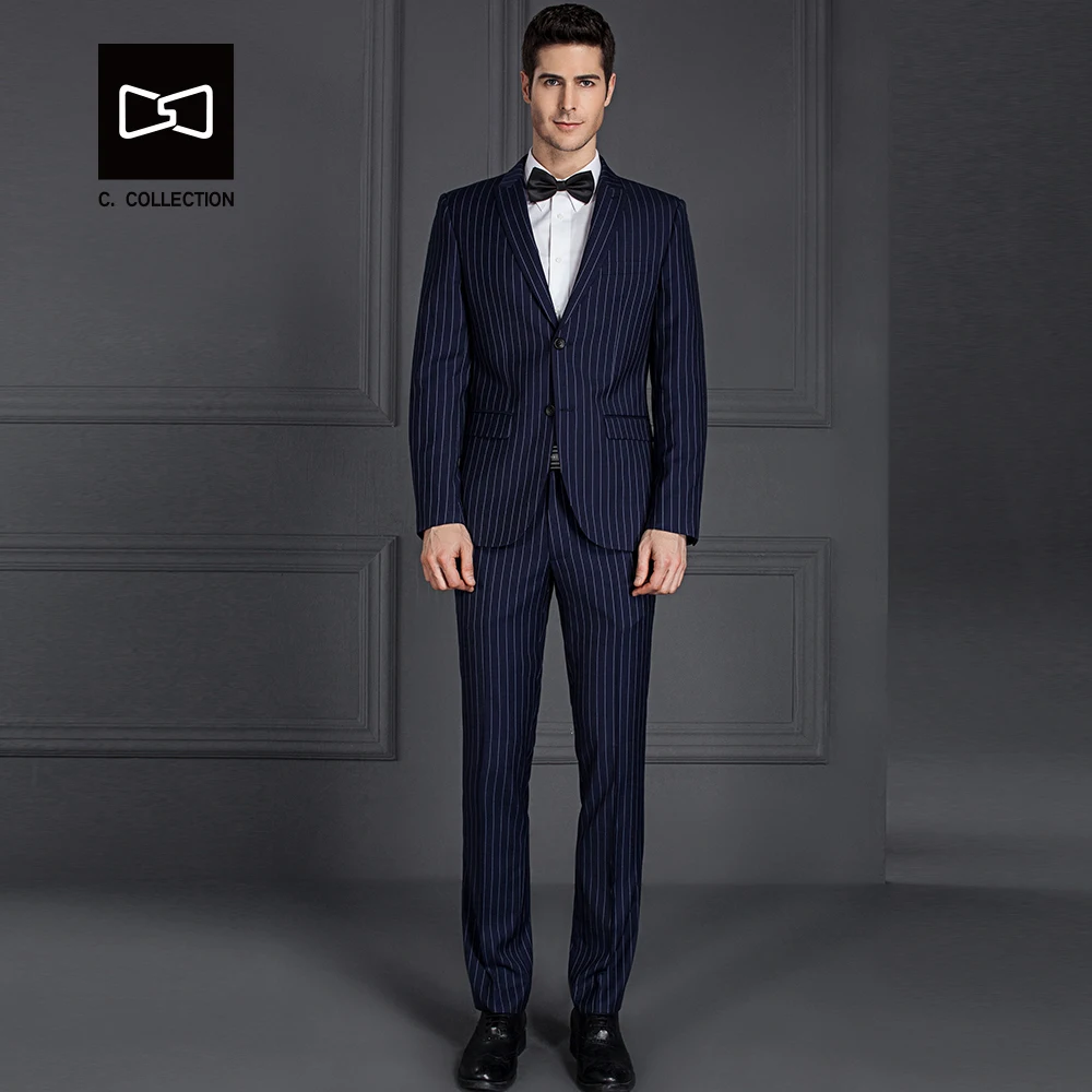 Заказ Для мужчин синий костюм в полоску Slim Fit Свадебный смокинг 2 шт.