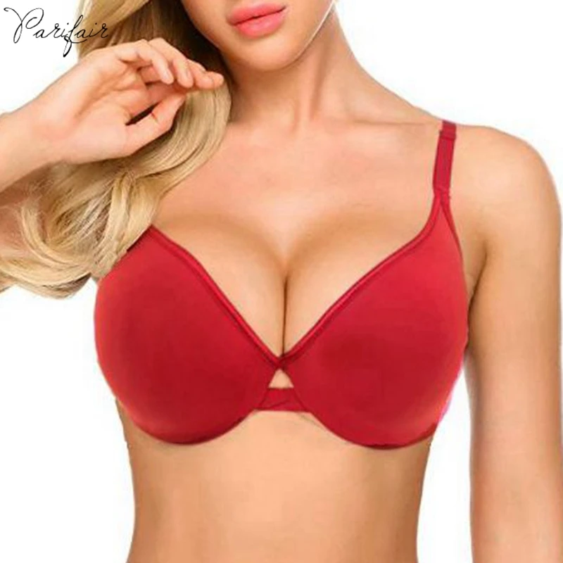 

PariFairy Fashion Plunge Bra Underwire Unlined Push Up Bras Adjusted-straps Underwear Solid Color Cotton Bh Seamless 3/4 Cup