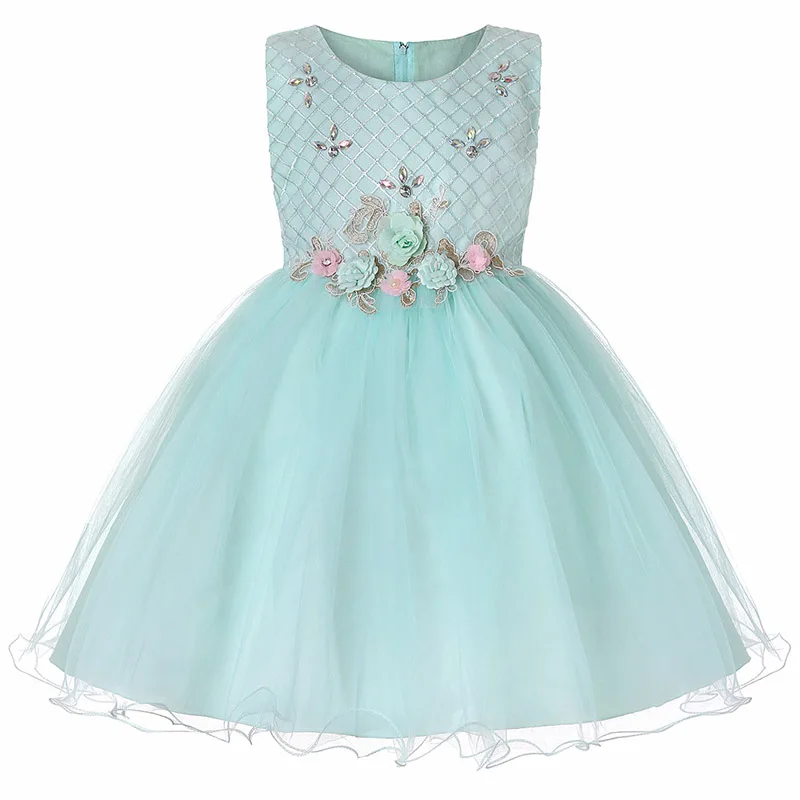 Нарядное платье для девочек детская одежда детское кружевное платье с цветочным узором для дня рождения и свадьбы элегантное платье-пачка принцессы для малышей от 2 до 14 лет - Цвет: Зеленый