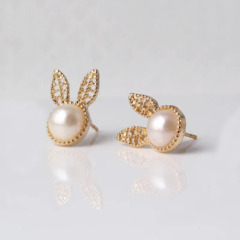 gold color earing women small earings for girls aros boucle d'oreille double rabbit stud animal earrings for women E2332 15