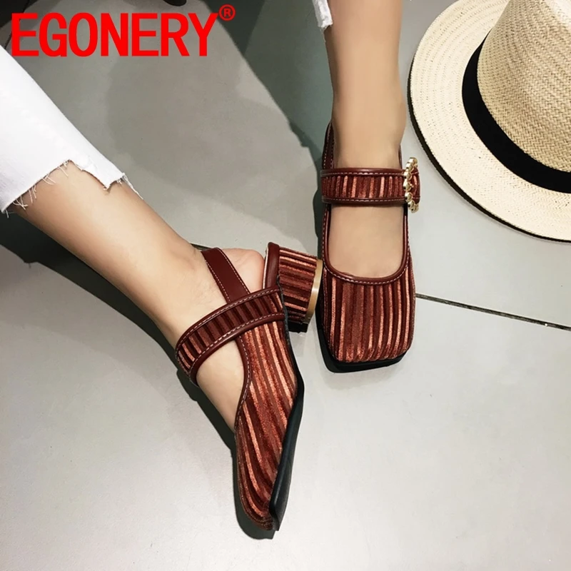

EGONERY woman shoes 2019 spring new fashion sexy square toe buckle flock woman pumps outside high heels plus size ladies shoes