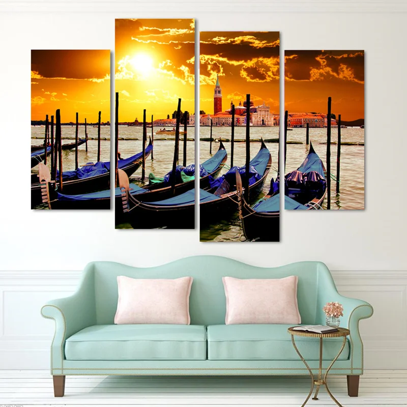 2017 4 Pieces Home Decor Venice Sunset Landscape Modern Wall Art HD