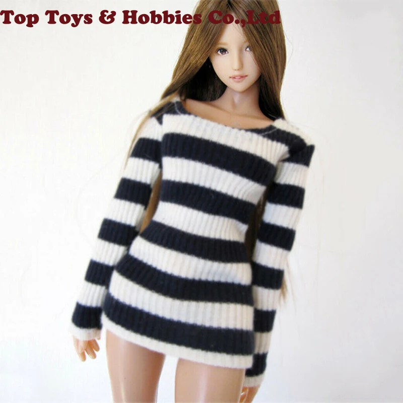 

Custom 1/6 Female Costume Stripe Coat Long Sleeve T Shirt Clothes School Girl For 12'' TBLeague large bust Seamless Body
