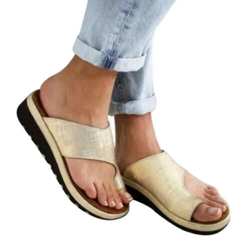 MoneRffi/Модная женская уличная обувь на среднем каблуке; удобные сандалии с мягкой подошвой; нескользящие Повседневные тапочки; пляжная обувь; коллекция года - Цвет: Gold