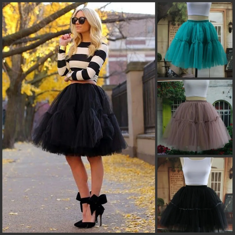 

2016 Fashion Short Skirts 100% Image Tulle Knee Length Skirts Exquisite Women Street Style Ball Gown Tulle Tutu Skrits