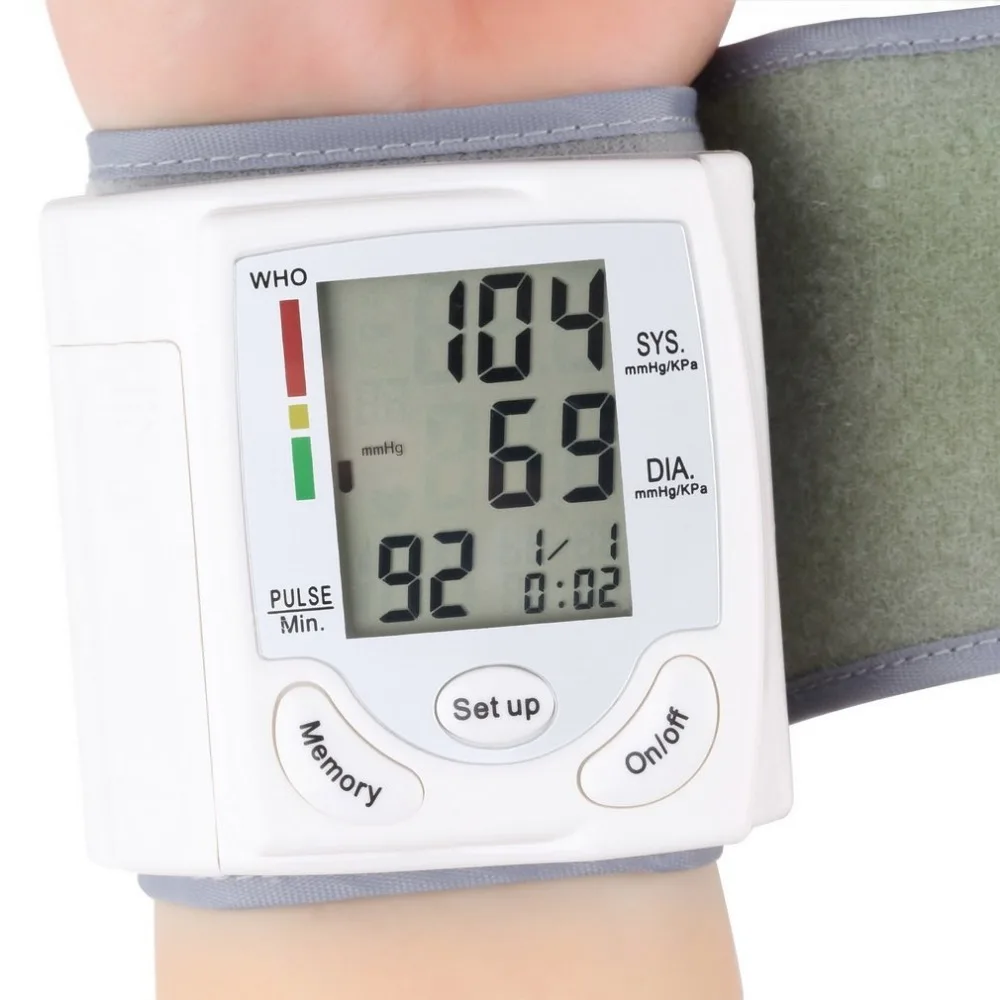 

Automatic Digital LCD Display Wrist Blood Pressure Monitor Heart Beat Rate Pulse Meter Measure Sphygmomanometer White Carry