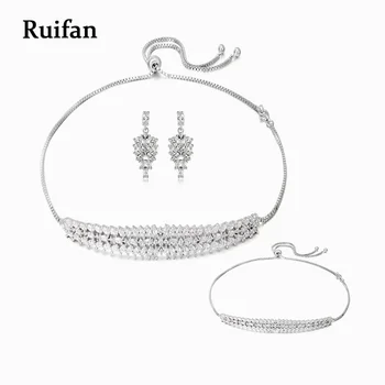 

Clearance Sale Cubic Zircon 925 Sterling Silver Necklace Drop Earrings Bracelet Sets Wedding Jewelry Sets Accessories YJS002