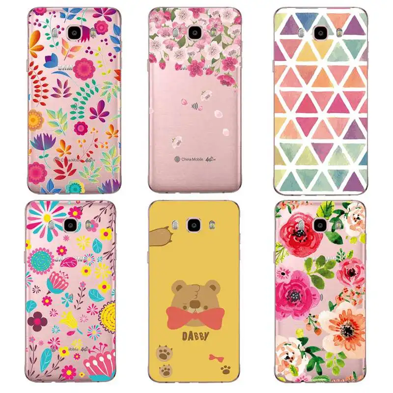 Cute Flora Soft Clear TPU Phone Case For Samsung J3 J5 J7 S6 S7 S8 note8 A3 A5 C7 J2prime Bear Coque Flower Cover Free Shipping | Мобильные