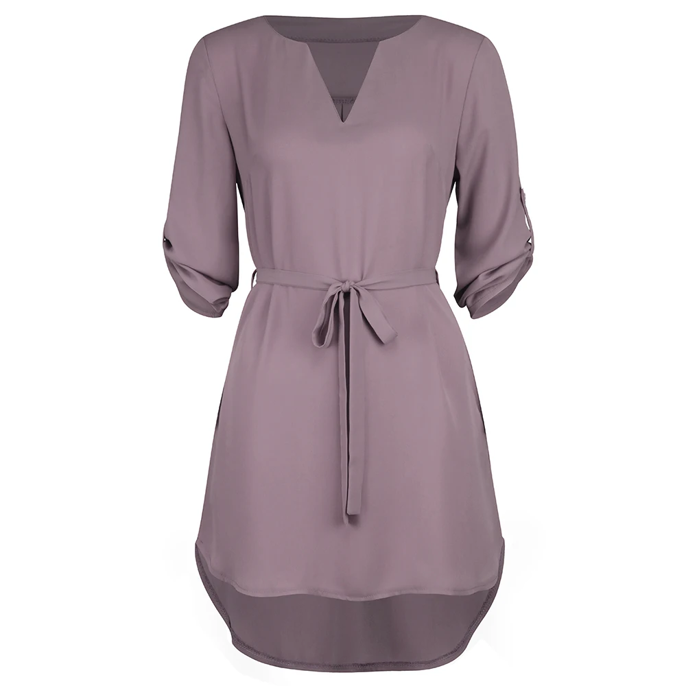

Black Khaki Grey Blue Women Summer Dress Bohemian Beach Sexy V NeckIrregular Lace Up Vestido Loose Chiffon Shirt Dresses Pockets
