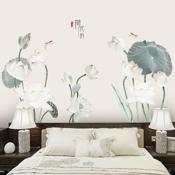 

Chinese Style White Lotus Flowers Home Decor Wall Stickers Living Room Bedroom adesivo de parede Wall Mural Poster Art Decals