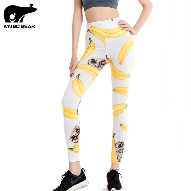 

2017 Rose Flower Printed Leggings Fashion Owl Banana Pattern Women Slim High Elastic Pants Colors Leggins Trousers WAIBO BEAR
