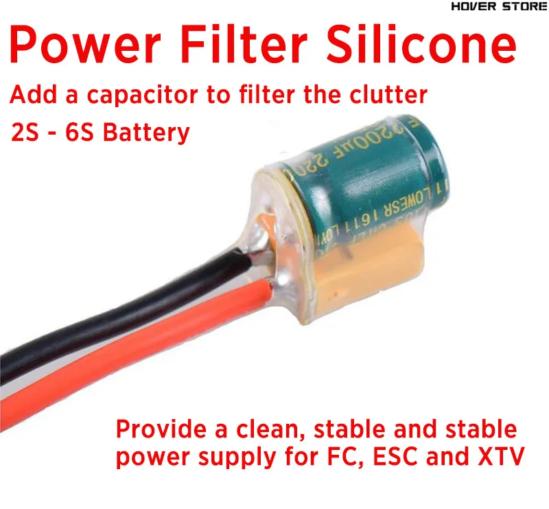 

XT60-CAP RC FPV Filter power supply filter 14AWG 10mm silicone cable 2S-6S 2200UF 25V for FPV flight controller ESC FPV Drone