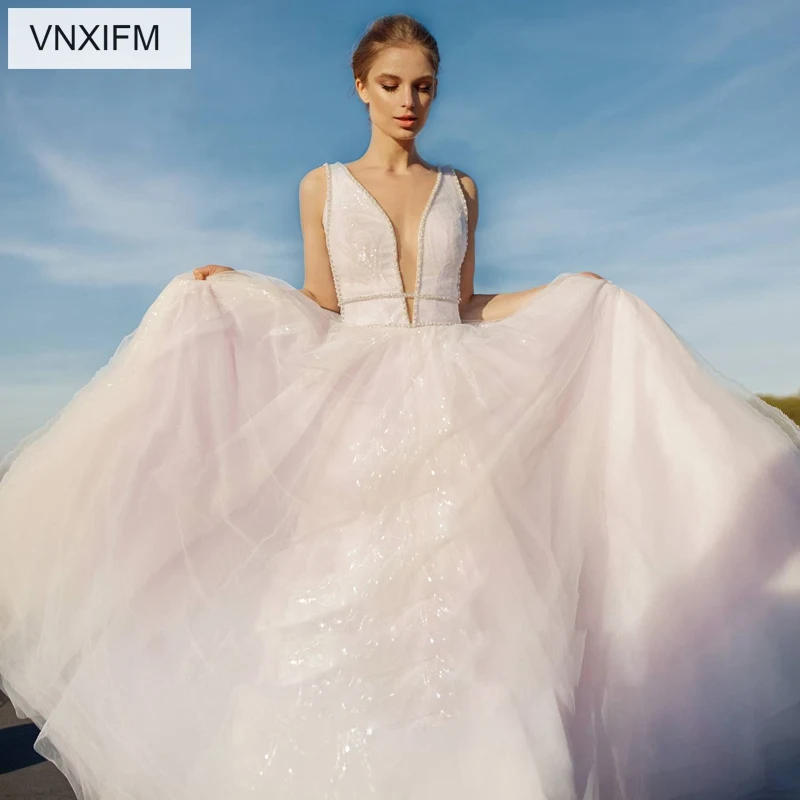 VNXIFM 2019 Новые свадебные платья трапециевидной формы кружевная Апликация