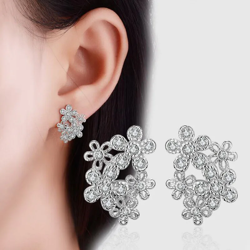 

KOFSAC Luxury Zircon Flower Earrings for Women Korean Fashion 925 Sterling Silver Stud Earring Hypoallergenic Ear jewelry Gifts