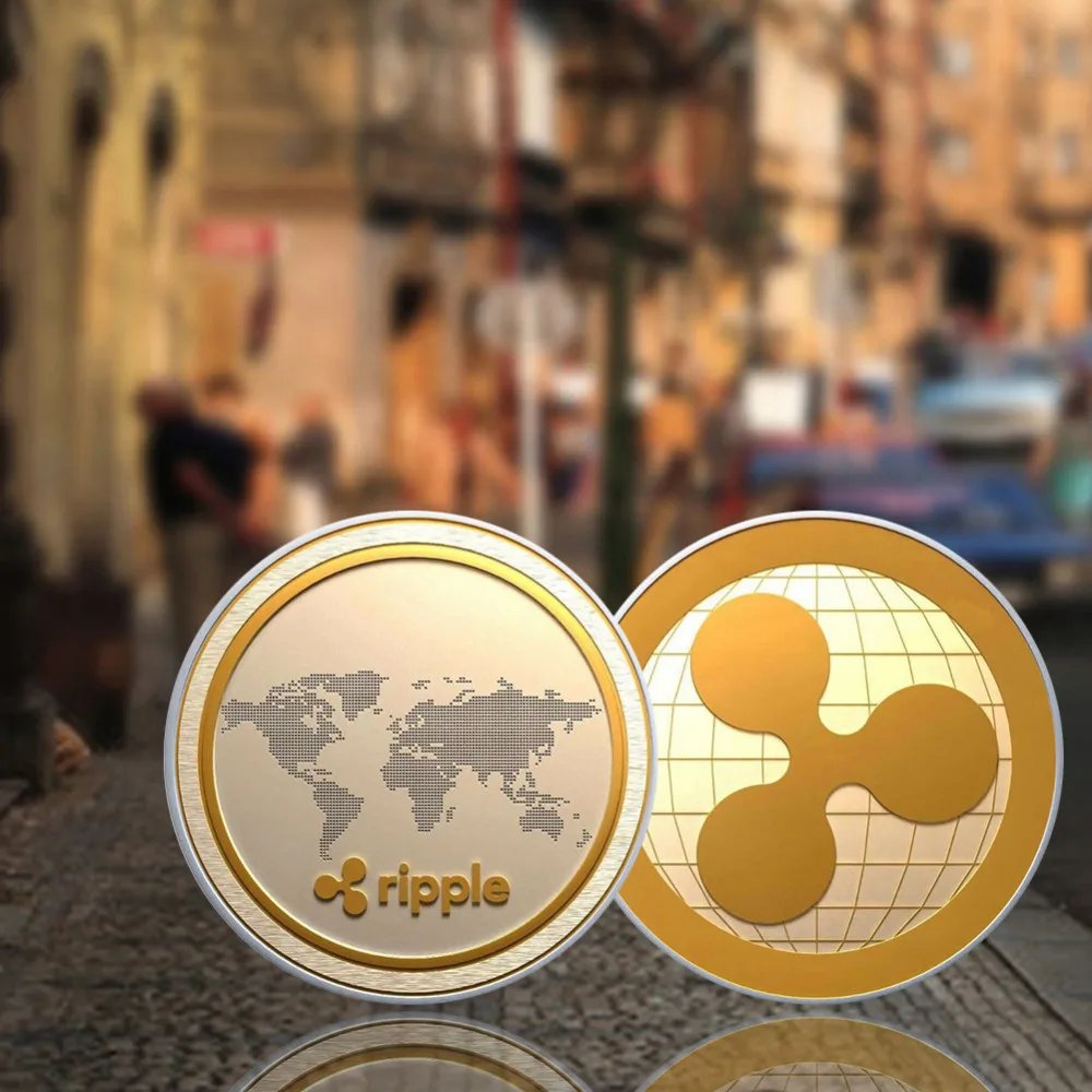 Cryptocurrency Ripple Coin Commemorative Round XRP Ripple Crypto Currency Plated Coin Collectible BitCoin Art Collection Gif