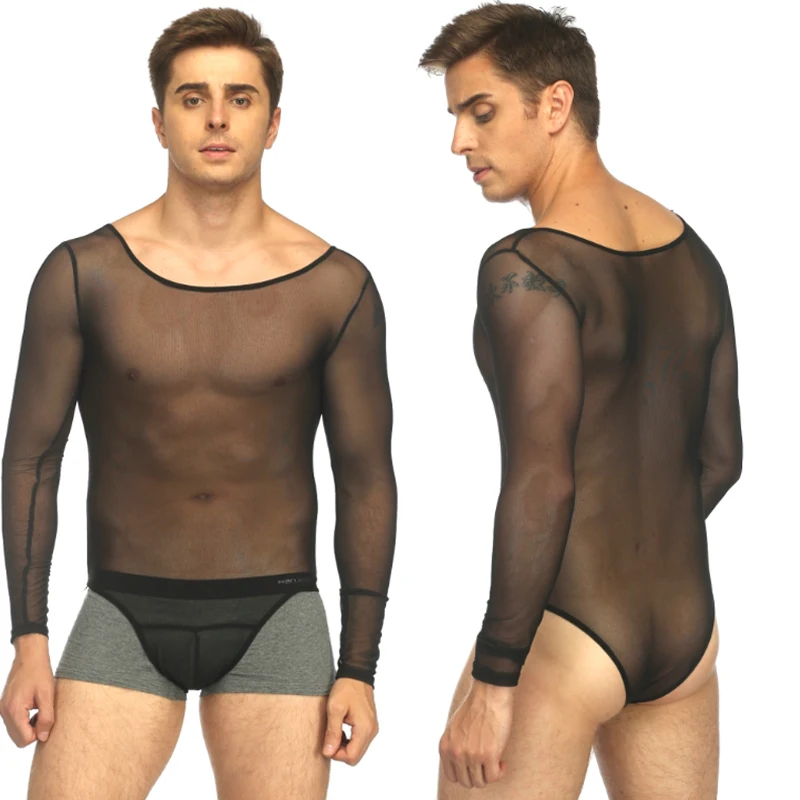 THEFOUND сексуальные мужские сетчатые прозрачные боди, одежда для сна, комбинезон, термо топы для геев