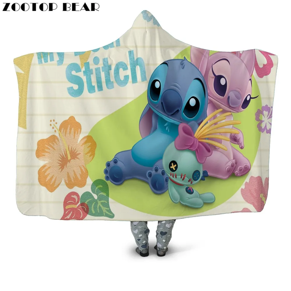 

Cute Stitch Hooded Blanket Flower Print Girl Sherpa Fleece Microfiber Adults Boho Colorful Throw Blanket for Sofa 2019 New