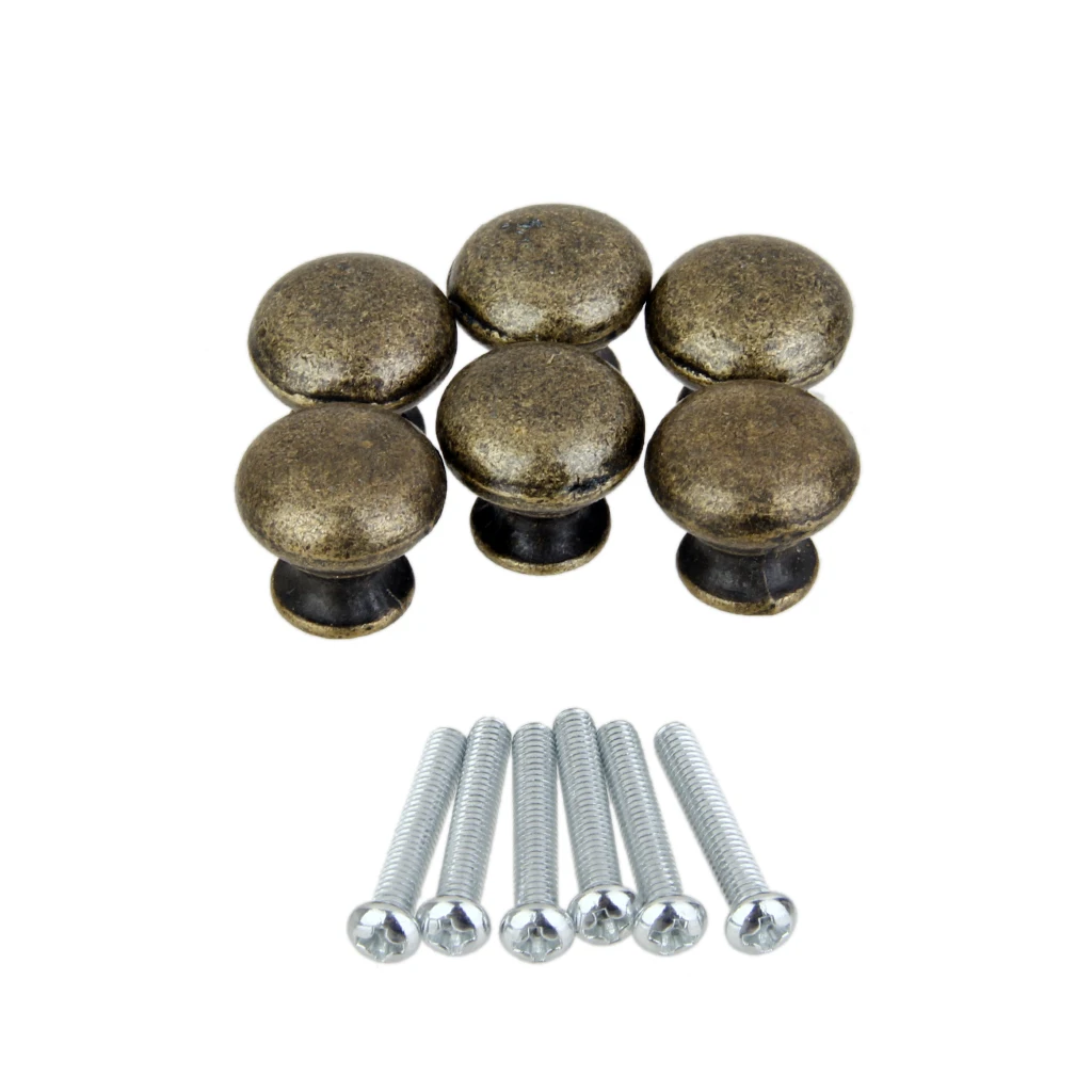 Vintage Antique Brass Round Knob Door Drawer Dresser Cabinet Kitchen Cupboard Pull Handle, Pack of 6