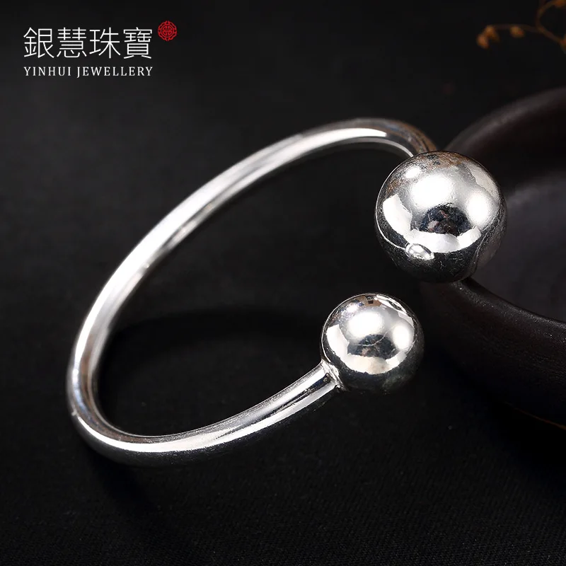 2018 Hot Sale S925 Pure Silver Han Edition Fashion Bracelets Smooth Sphere Contracted Open Ms Blasting Agent Wholesale | Украшения и