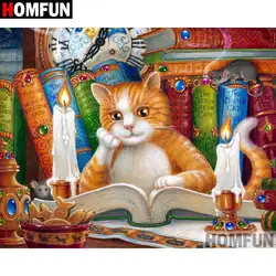 HOMFUN полный квадратный/круглый дрель 5D DIY алмазная живопись "Кошка Чтение Книга" вышивка крестиком 5D домашний Декор подарок A07467