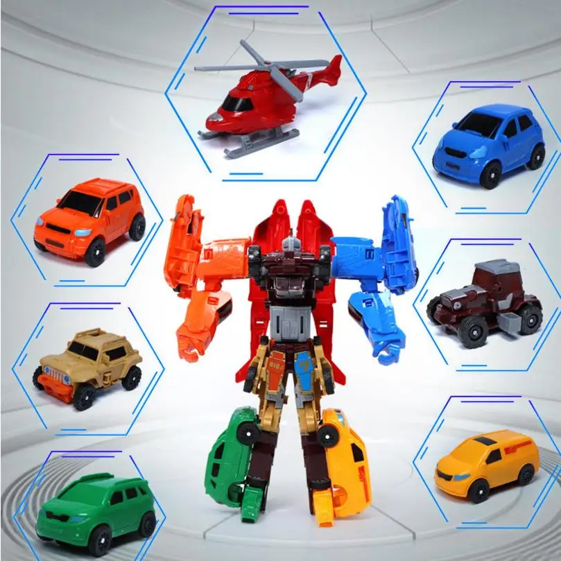 

NEW DIY 7 In 1 Transformation Robot Toy Anime Tobot 7 Cars Character Deformation Robot Model Childs Toys Birthday Gift