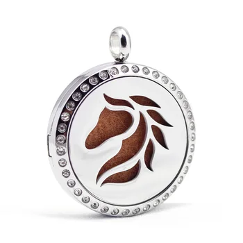 

30mm stainless steel horse design aroma aromatherapy essential oil diffuser necklace women