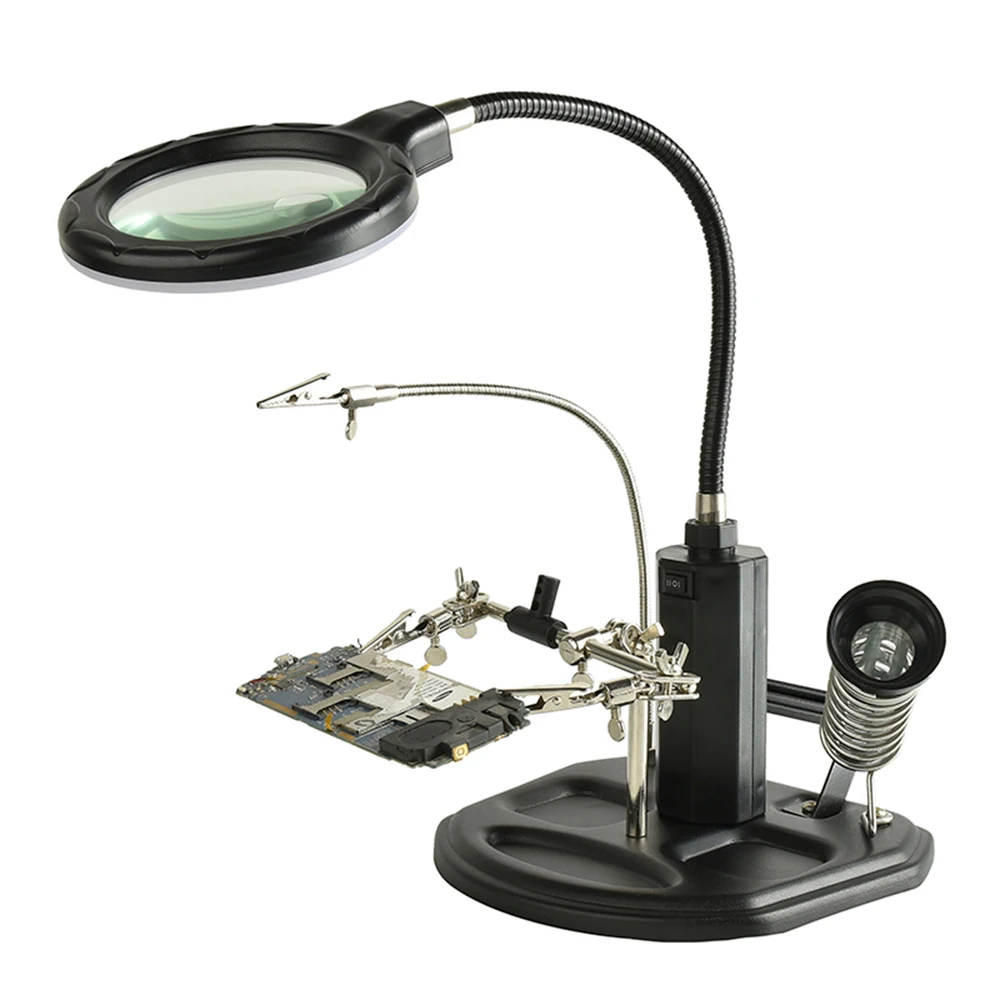 2.5X 4X Third Hand Desk Magnifier Lamp Soldering Illuminated Magnifying