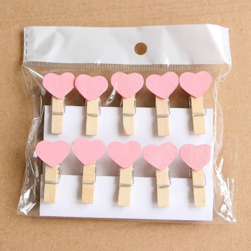 

10Pcs/ Lot Heart Wooden Clothespins Baby Shower Party Favor Gift Wrap Scrapbooking Supplies Gender Reveal Party Decoration
