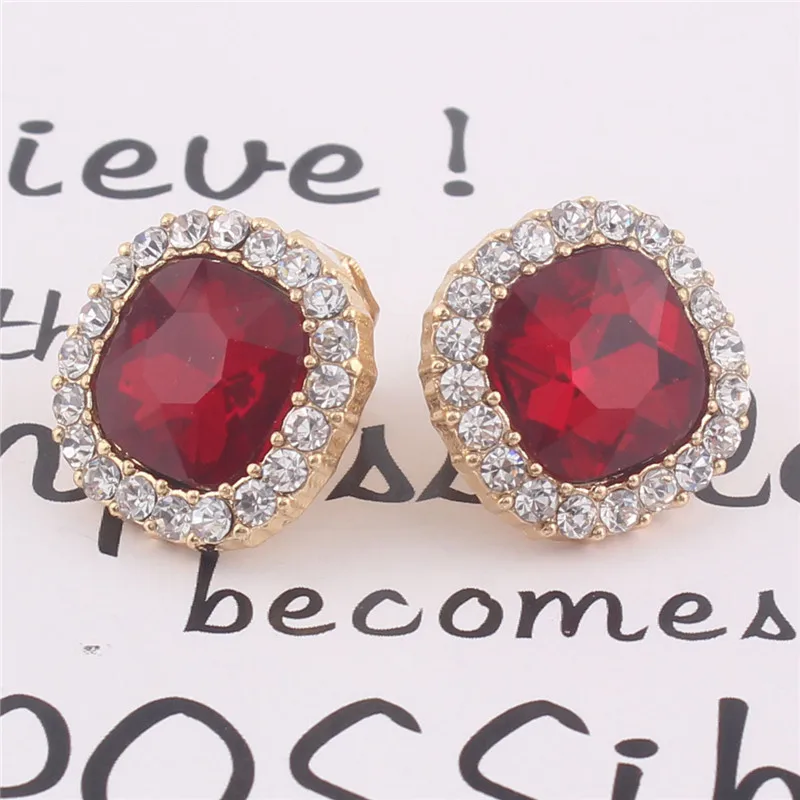 Red and Blue Rhinestone Crystal Clip on Earrings No Pierced for Women Party Wedding Luxury Bride No Hole Earrings ear clip earrings,clip earrings,ear clip