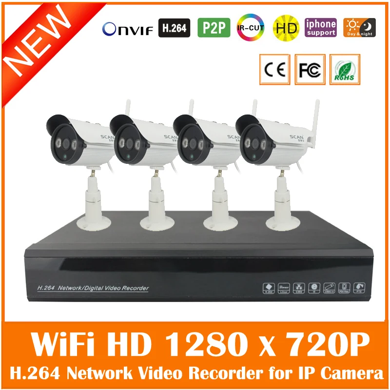 2016 4ch Full Hd 1080p H.264 сетевой видеорегистратор + 4 шт. открытый Wifi беспроводной 1280*720p ip