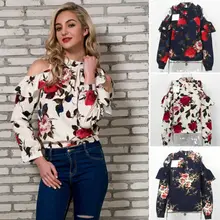 Women Floral Blouse Ladies O-Neck Off Shoulder Tops Summer Casual Loose Blouse Femininas Clothing off shoulder cut out floral blouse