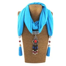 Women Gemstone Pendant Scarf Tassels Jewelry Scarves Beads Diamond Ponchos Necklace Collar Shawl Accessories