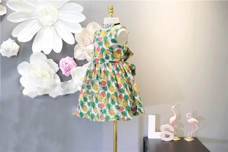 Princess dress Kids Baby Girls Summer Fashionable pineapple print Bows decorate backless pinafore dress children's clothing (5)