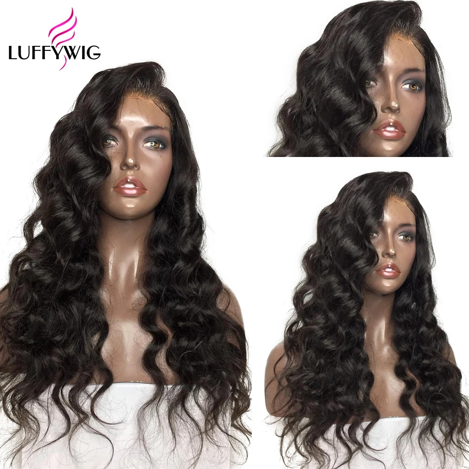 LUFFYHAIR перуанские прямые волосы волнистые 13x6 Синтетические волосы на кружеве парик 130% густые натуральные волосы глубокий прощание передние