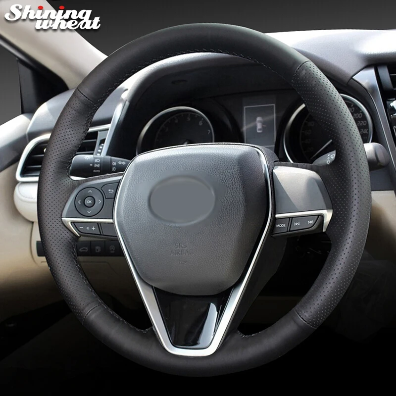 Блестящие пшеницы черный кожаный чехол на руль для Toyota Camry