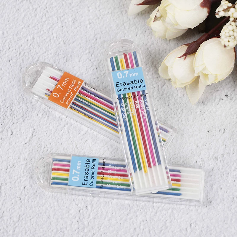 3 Boxes 6 Colors 0.7mm Colored Mechanical Pencil Refill Lead Erasable Student Stationary School Supplies
