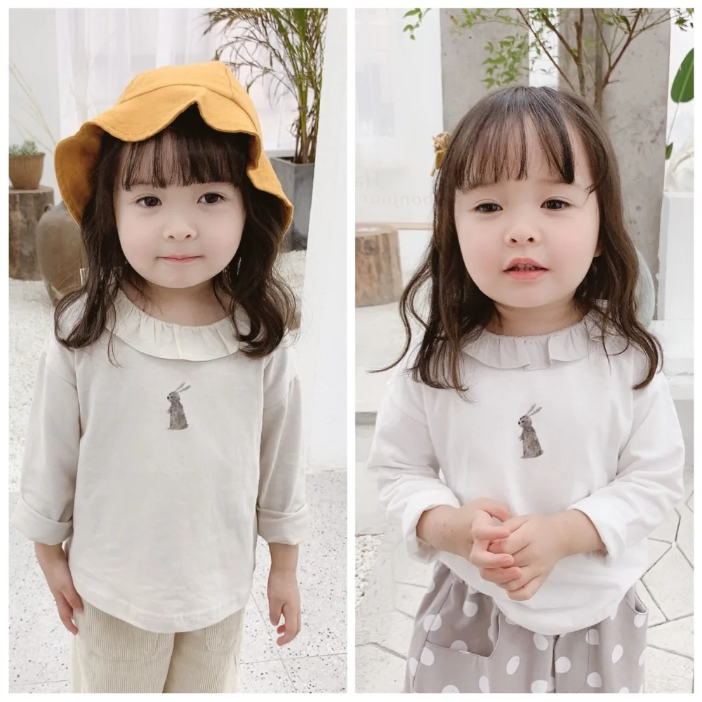 

2019 Spring summer Korean style cartoon printed long sleeve Blouse for kids boys girls cotton loose casual T shirts kids clothes