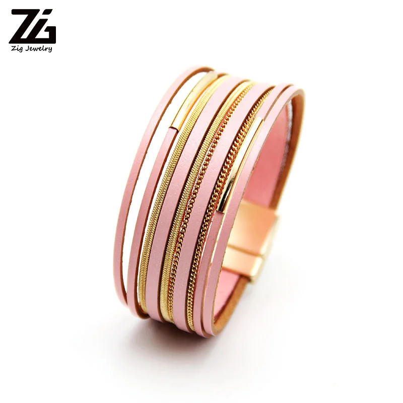 Женские кожаные браслеты ZGMetal Beads модный тонкий многослойный широкий ювелирный
