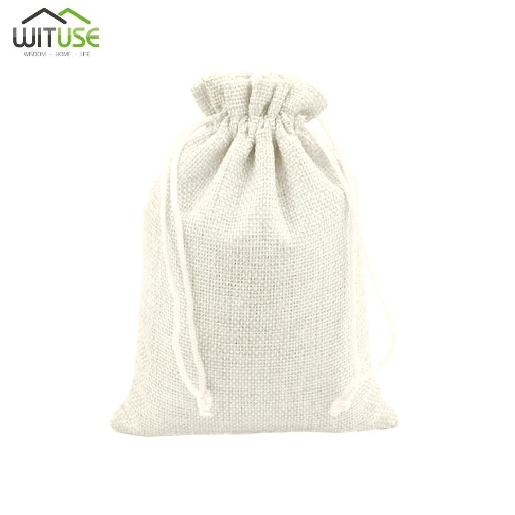 Rice white Новинка, 7x9, 10x14, 13x18 см, льняные джутовые подарочные сумки на шнурке, мешки, вечерние подарочные сумки, упаковочный мешочек для свадьбы, подарочные сумки для конфет, вечерние принадлежности - Цвет: Rice white