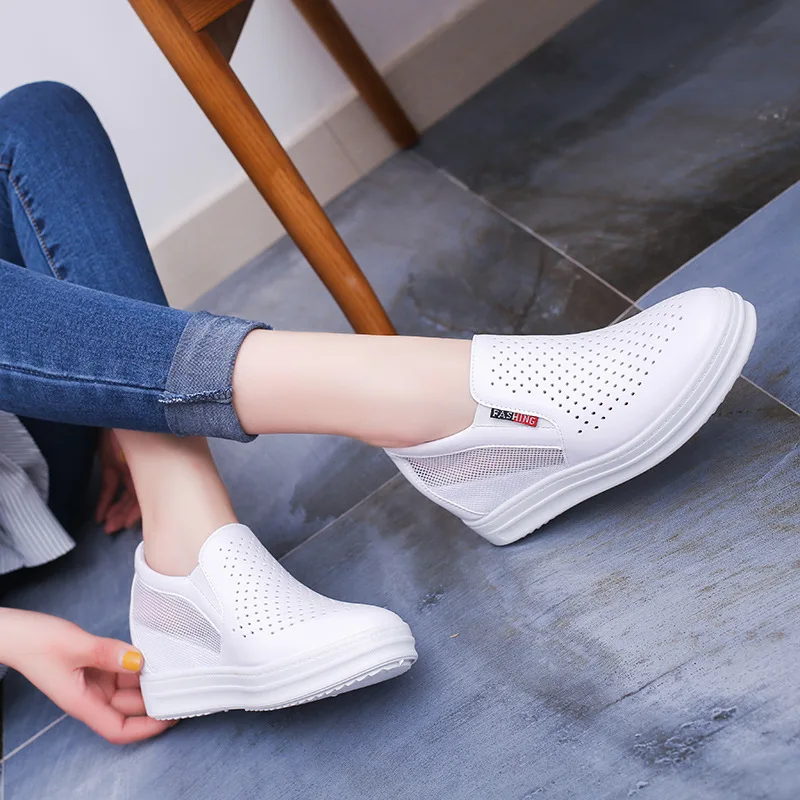 Genuine Leather ladies flats sneakers shoe Women casual loafers shoes female Hollow moccasins White up canvas Boat shoes